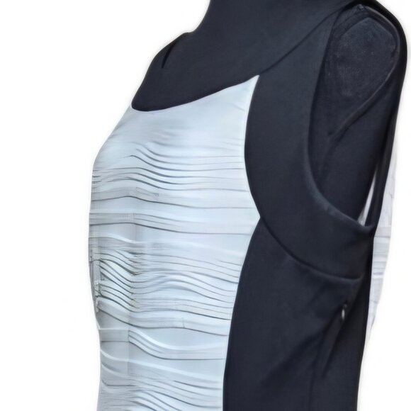 Calvin Klein black white Ruched sleeveless semi-formal Old Money MIDI dress 18 - Picture 8 of 11